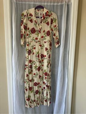 NY Collection B Cream Maxi Dress with Red Floral Print